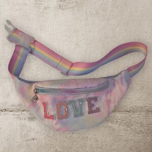 Girls Rainbow Tie-Dye Fanny Pack with LOVE Patch & Adjustable Strap
